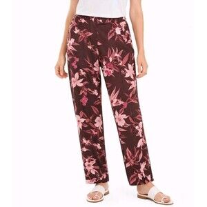Chico's Women's Pull on Floral Pants Size 3 US 16  Brown Pink Elastic Waist